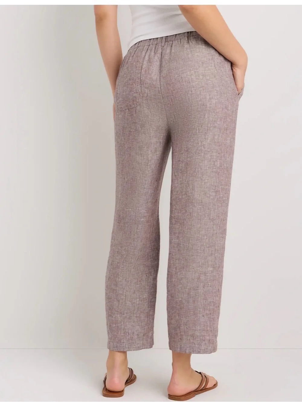 Quince 100% European Linen Pants in Taupe Brown Chambray size M